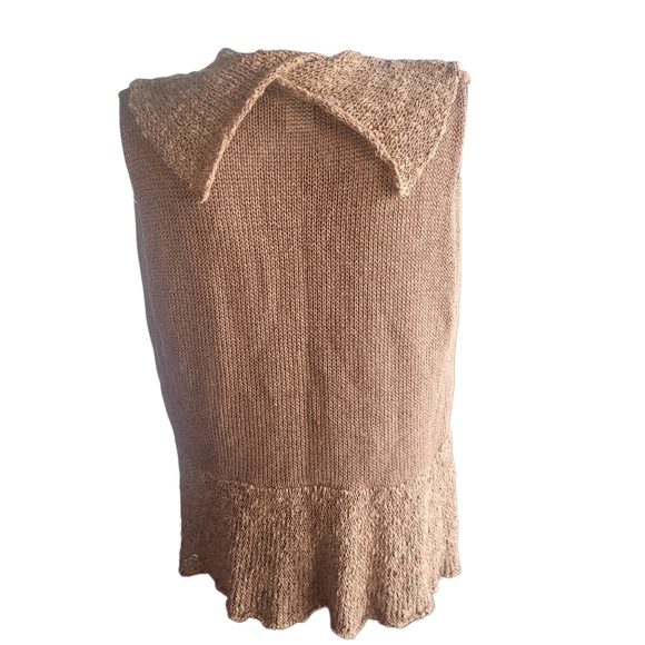 Spanner Tan Knit Sleeveless Open Cardigan M - Picture 6 of 7